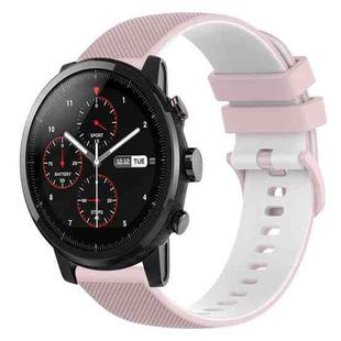 For Amazfit 2 Stratos 22mm Checkered Two-Color Silicone Watch Band(Pink+White)