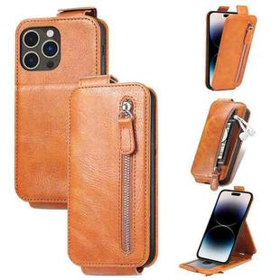 For iPhone 14 Pro Max  Zipper Wallet Vertical Flip Leather Phone Case(Brown)