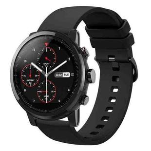 For Amazfit Stratos 22mm Solid Color Soft Silicone Watch Band(Black)