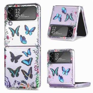 For Samsung Galaxy Z Flip4 JSM Butterfly Printing Clear PC Folding Phone Case(Blue)