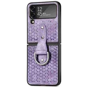 For Samsung Galaxy Z Flip4 JUNSUNMAY Netted Embossing Ring Folding Phone Case(Purple)