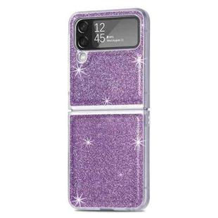 For Samsung Galaxy Z Flip4 JUNSUNMAY Glitter Leather Skin PC Folding Phone Case(Purple)