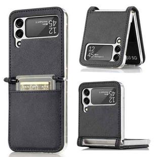 For Samsung Galaxy Z Flip4 JUNSUNMAY Card Holder Folding PC Leather Phone Case(Black)