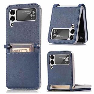 For Samsung Galaxy Z Flip4 JUNSUNMAY Card Holder Folding PC Leather Phone Case(Dark Blue)
