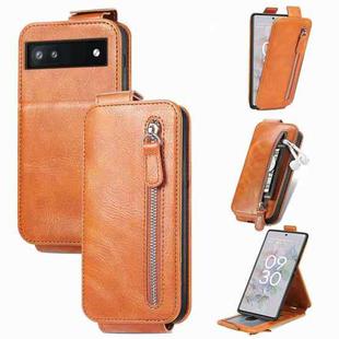 For Google Pixel 6a Zipper Wallet Vertical Flip Leather Phone Case(Brown)