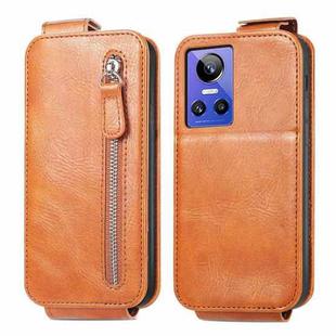 For Realme GT Neo 3 Zipper Wallet Vertical Flip Leather Phone Case(Brown)