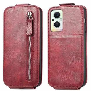 For OPPO Reno8 Lite Zipper Wallet Vertical Flip Leather Phone Case(Red)