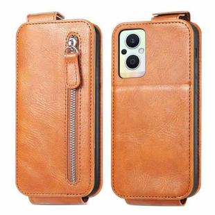 For OPPO Reno8 Lite Zipper Wallet Vertical Flip Leather Phone Case(Brown)