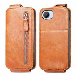 For Realme C30 Zipper Wallet Vertical Flip Leather Phone Case(Brown)