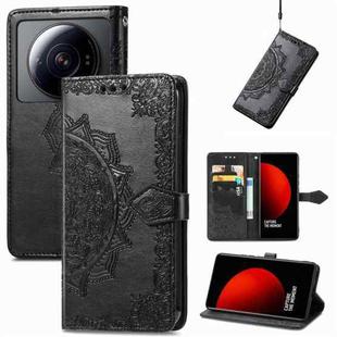For Xiaomi 12S Ultra Mandala Flower Embossed Leather Phone Case(Black)