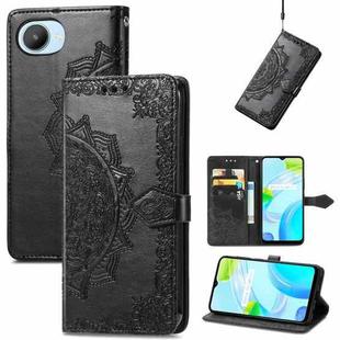 For Realme C30 Mandala Flower Embossed Leather Phone Case(Black)