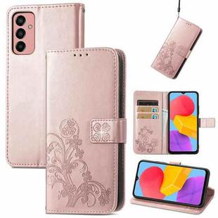 For Samsung Galaxy M13 4G Four-leaf Clasp Embossed Buckle Leather Phone Case(Rose Gold)