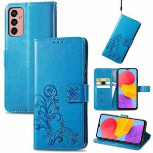 For Samsung Galaxy M13 4G Four-leaf Clasp Embossed Buckle Leather Phone Case(Blue)