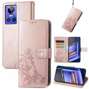 For Realme GT Neo 3 Four-leaf Clasp Embossed Buckle Leather Phone Case(Rose Gold)