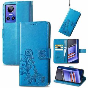 For Realme GT Neo 3 Four-leaf Clasp Embossed Buckle Leather Phone Case(Blue)