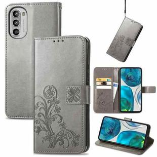 For Motorola Moto G52 Four-leaf Clasp Embossed Buckle Leather Phone Case(Gray)