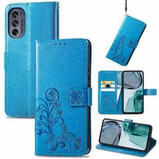 For Motorola Moto G62 Four-leaf Clasp Embossed Buckle Leather Phone Case(Blue)