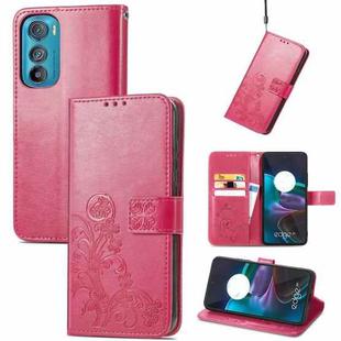 For Motorola Edge 30 Four-leaf Clasp Embossed Buckle Leather Phone Case(Rose Red)