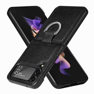 For Samsung Galaxy Z Flip4 JUNSUNMAY Litchi Texture Leather Skin PC Folding Phone Case(Black)