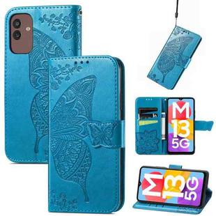 For Samsung Galaxy M13 5G Butterfly Love Flower Embossed Flip Leather Phone Case(Blue)