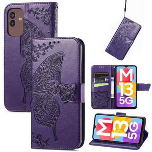 For Samsung Galaxy M13 5G Butterfly Love Flower Embossed Flip Leather Phone Case(Dark Purple)