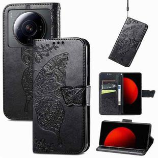 For Xiaomi 12S Ultra Butterfly Love Flower Embossed Flip Leather Phone Case(Black)