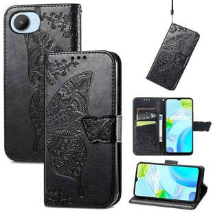 For Realme C30 Butterfly Love Flower Embossed Flip Leather Phone Case(Black)