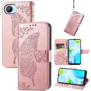 For Realme C30 Butterfly Love Flower Embossed Flip Leather Phone Case(Rose Gold)