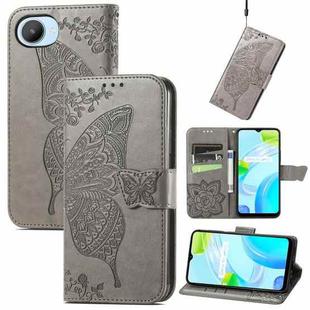 For Realme C30 Butterfly Love Flower Embossed Flip Leather Phone Case(Gray)