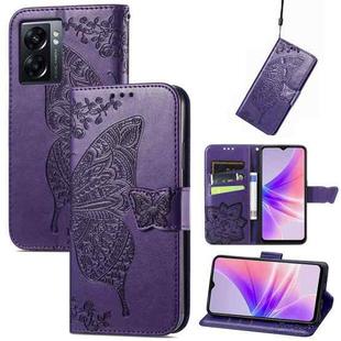 For OPPO A77 Butterfly Love Flower Embossed Flip Leather Phone Case(Dark Purple)
