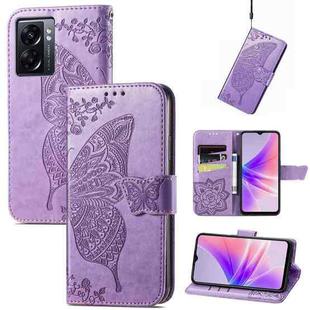 For OPPO A77 Butterfly Love Flower Embossed Flip Leather Phone Case(Light Purple)