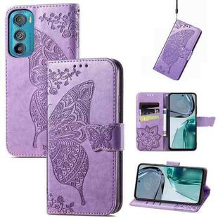 For Motorola Edge 30 Butterfly Love Flower Embossed Flip Leather Phone Case(Light Purple)