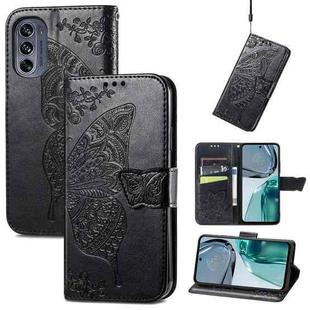 For Motorola Moto G62 Butterfly Love Flower Embossed Flip Leather Phone Case(Black)