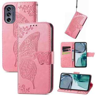 For Motorola Moto G62 Butterfly Love Flower Embossed Flip Leather Phone Case(Pink)