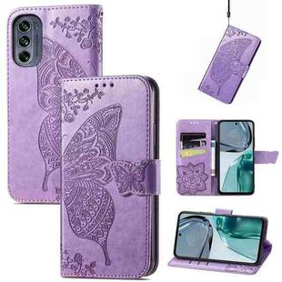 For Motorola Moto G62 Butterfly Love Flower Embossed Flip Leather Phone Case(Light Purple)