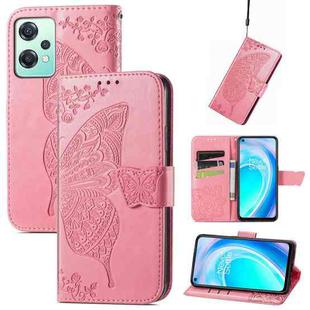 For OnePlus Nord CE 2 Lite 5G Butterfly Love Flower Embossed Flip Leather Phone Case(Pink)