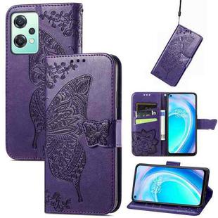 For OnePlus Nord CE 2 Lite 5G Butterfly Love Flower Embossed Flip Leather Phone Case(Dark Purple)