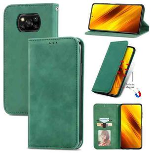 For Xiaomi Poco X3 NFC Retro Skin Feel Magnetic Leather Phone Case(Green)