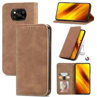 For Xiaomi Poco X3 NFC Retro Skin Feel Magnetic Leather Phone Case(Brown)