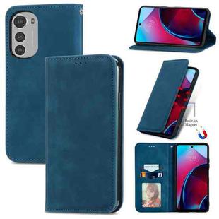 For Motorola Moto E32 Retro Skin Feel Magnetic Leather Phone Case(Blue)