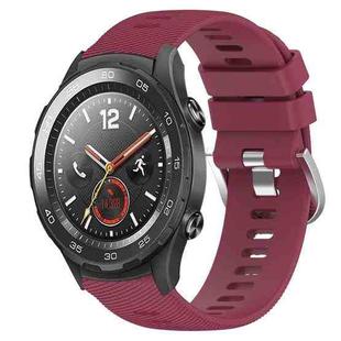 For Huawei Watch 2 20mm Solid Color Soft Silicone Watch Band(Wine Red)