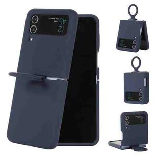For Samsung Galaxy Flip 4 Silicone Integrated Ring Buckle Phone Case(Dark Blue)