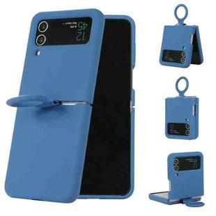 For Samsung Galaxy Flip 3 Silicone Integrated Ring Buckle Phone Case(Blue)