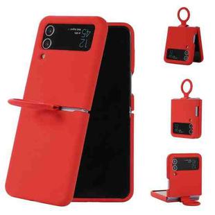 For Samsung Galaxy Flip 3 Silicone Integrated Ring Buckle Phone Case(Red)