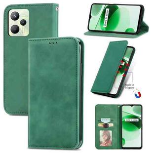For Realme C35 Retro Skin Feel Magnetic Leather Phone Case(Green)