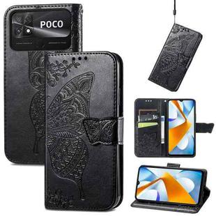 For Xiaomi Poco C40 Butterfly Love Flower Embossed Flip Leather Phone Case(Black)
