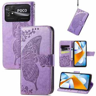 For Xiaomi Poco C40 Butterfly Love Flower Embossed Flip Leather Phone Case(Light Purple)