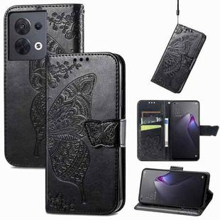 For OPPO Reno8 Butterfly Love Flower Embossed Flip Leather Phone Case(Black)