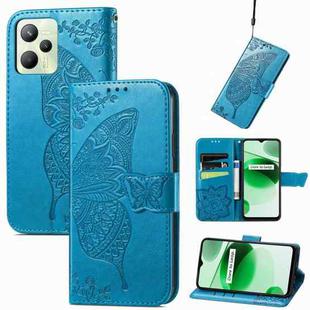 For Realme C35 Butterfly Love Flower Embossed Flip Leather Phone Case(Blue)
