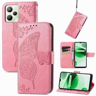 For Realme C35 Butterfly Love Flower Embossed Flip Leather Phone Case(Pink)